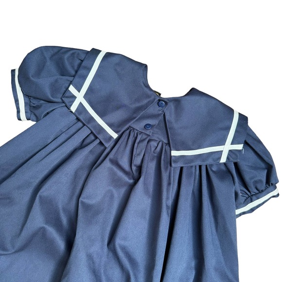 Vintage Girls Sailor Dress Blue Maxi Large Collar Puff Sleeves Banbury Cross 6X - Picture 5 of 7